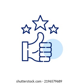 Thumbs up with stars. User approval rating. Pixel perfect, editable stroke line art icon