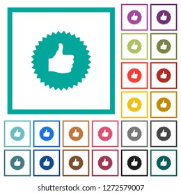 Thumbs up sticker flat color icons with quadrant frames on white background