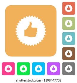 Thumbs up sticker flat icons on rounded square vivid color backgrounds.