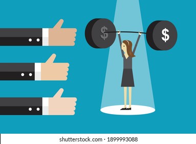 Thumbs up for strong female staff, Vector illustration in flat style