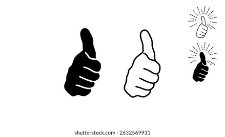 thumbs up symbol, black isolated silhouette