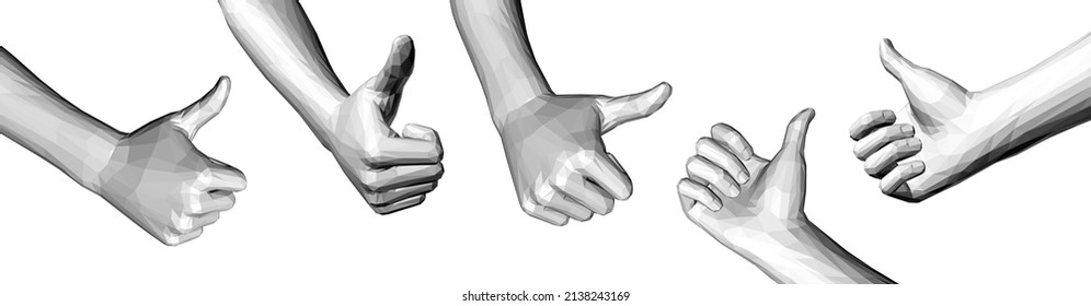 Símbolo de las miniaturas hacia arriba. Mostrar mano como o bien. Firma exitoso y agradable. Ilustración vectorial 3D. Diseño para banner, volante, afiche, portada o folleto.