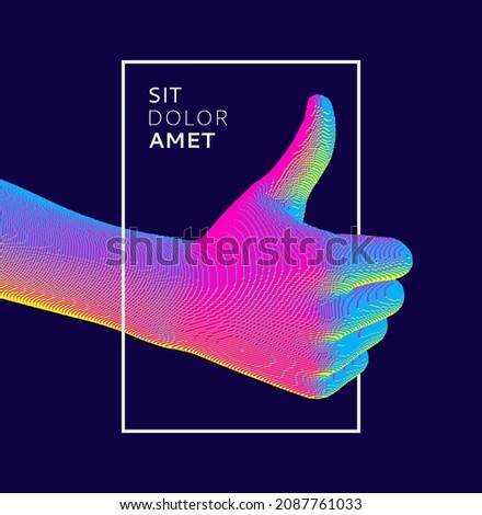 Thumbs up symbol. Hand show like or good. Sign success and nice. Voxel art. 3D vector illustration.