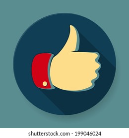 Thumbs Up symbol icon flat design, vector illustration.