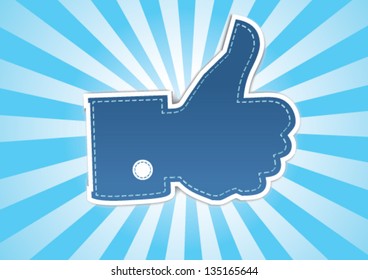 thumbs up symbol on a retro rays background