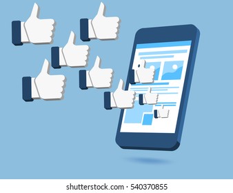 thumbs up symbol on smartphone vector concepts on a blue background