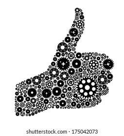 Thumbs Up Symbol, Which is Composed of Black Gears. Vector illustration 