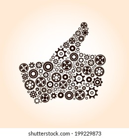 Thumbs Up Symbol, Which is Composed of Black Gears. Vector illustration