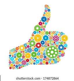 Thumbs Up Symbol, Which is Composed of Colour Gears. Vector illustration