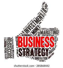the thumbs up symbol, which is composed of words on business themes
