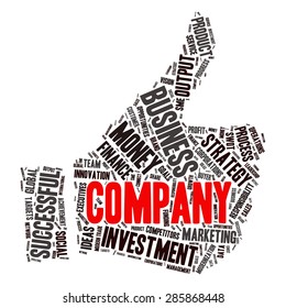 the thumbs up symbol, which is composed of words on business themes