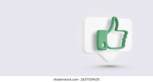Thumbs Up Symbol In A White Message Bubble. Concept Of Positive Feedback, Social Media Like, Approval Or Agreement. Rendered Vector Illustration.