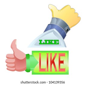 thumbs up with text "like" isolated on white color