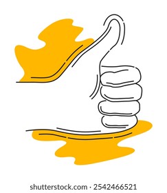 Thumbs Up in thin line and drawn style, with yellow background