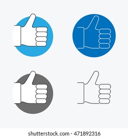 Thumbs Up Thin Line Icon Set. Vector illustration