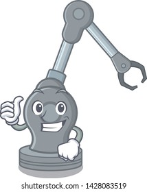 Thumbs up toy robotic arm machine on cartoon shape