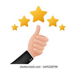 Thumbs up. Customer evaluation. Customer review rating. Vector stock illustration.