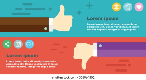 Thumbs Up, Thumbs Down Banner, Vector Illustration