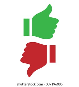 Thumbs up, thumbs down, green and red sillouettes