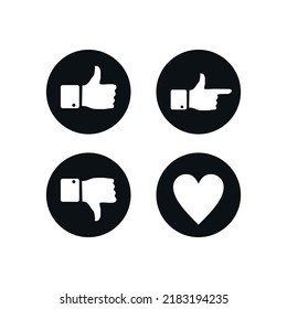 Icono de los umbs hacia arriba, hacia abajo y hacia el corazón. Diseño de aplicaciones móviles