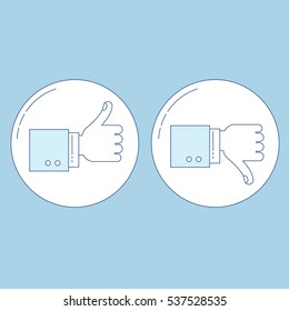 Thumbs up, thumbs down. Line icons man hand in suit.