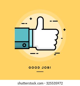 Thumbs up, flat design thin line banner, vector illustration