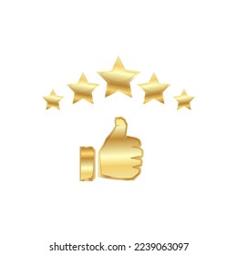 Thumbs up, gold quality badge and five stars.