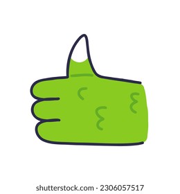 Thumbs up. The green hand of a crocodile or dinosaur in the thumb up. Vector isolated illustration.