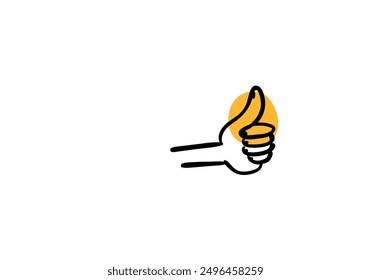 
thumbs up, hand drawn with small yellow color, vector illustration.