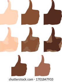Thumbs up. Hand gesture. different skin tones