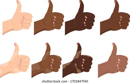 Thumbs up. Hand gesture. Different skin tones