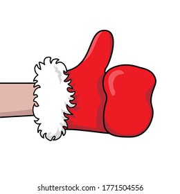 Thumbs up. Hand sign in warm mitten. Santa Clause gesture. Can be used for christmas advertisement, invitation or greeting card. 