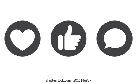 Thumbs up, heart and comment icons. Buton for social media.Vector illustrations