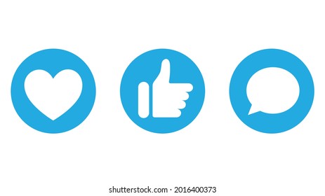 Thumbs up, heart and comment icons. Buton for social media.Vector illustrations	