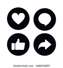 Thumbs up, heart, comment and repost icons on a white background.