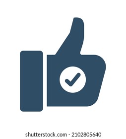 Thumbs up, Like with check mark, Testimonials and feedback editable glyph icon. Customer Satisfaction and Service Rating icons. Review and Customer relationship management outline vector simple