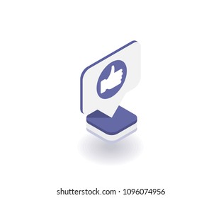 Thumbs up, like icon, vector symbol in flat isometric 3D style isolated on white background. Social media illustration.