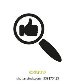 thumbs up, magnifier, icon, vector illustration EPS 10
