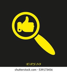 thumbs up, magnifier, icon, vector illustration EPS 10