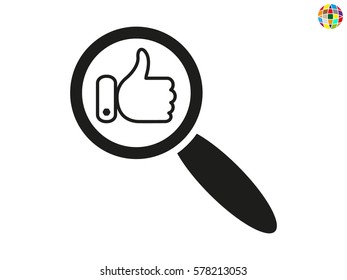 thumbs up, magnifier, icon, vector illustration eps10