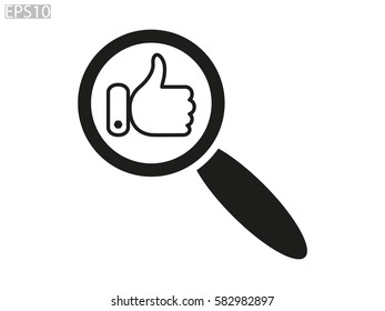 thumbs up, magnifier, icon, vector illustration eps10