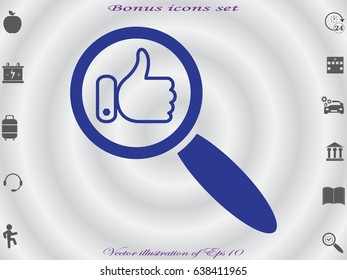 thumbs up, magnifier, icon, vector illustration eps10