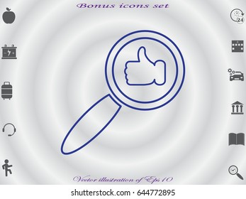 thumbs up, magnifier, icon, vector illustration eps10
