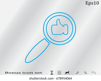 thumbs up, magnifier, icon, vector illustration eps10