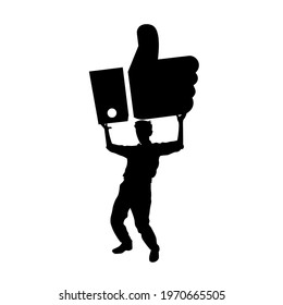 Thumbs up. Man vector silhouette icon symbol, Pictogram flat design for apps and websites, Isolated on white background, Vector illustration EPS