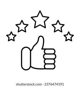 Thumbs up, rating, stars icon. vector liner flat illustration on white background..eps
