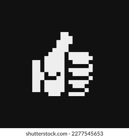 Thumbs up. Vector sticker peel. Old school computer graphic style. Pixel art 1-bit. Isolated vector illustration.