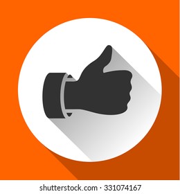 Thumbs up, white round buttons on color background