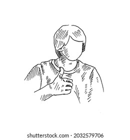 Altibajos.	un joven con su estilo casual levantó su pulgar derecho	Ilustración vectorial de boceto retro vintage. Estilo de grabado. negro aislado sobre fondo blanco. diseño gráfico de dibujo vectorial