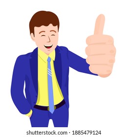 Thumbs up.Vector image of a person who raised his finger up. Editable strokes. The man is satisfied. Like.A man feels good